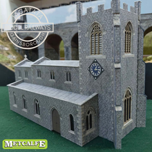 Load image into Gallery viewer, Metcalfe - Constructed - Gothic Parish Church and Lychgate - Stone Effect - St. Michaels Church - Card Construction Kit Built - OO/HO Gauge
