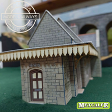 Load image into Gallery viewer, Metcalfe - Constructed - Station with Canopies - Ornate Stone Effect - Card Construction Kit Built - OO/HO Gauge