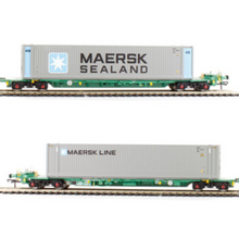 Load image into Gallery viewer, 37-313 - Twin Pack Bachmann Intermodal Bogie Wagons with Two 45ft Containers - OO Gauge
