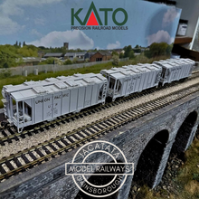 Load image into Gallery viewer, Kato - 38-0102 - Built and Completed - Rake of 3 - A.C.F - 70 Ton Covered Hoppers - Union Pacific - No's. 101, 385 &amp; 419 - HO Gauge
