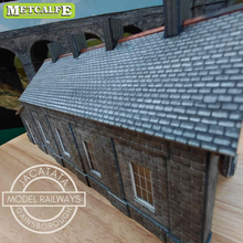 Load image into Gallery viewer, Metcalfe - Constructed - Single Track Engine Shed - Lighting and Weathering - Stone and Brick Effect - Card Construction Kit Built - OO/HO Gauge

