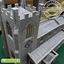 Load image into Gallery viewer, Metcalfe - Constructed - Gothic Parish Church and Lychgate - Stone Effect - St. Michaels Church - Card Construction Kit Built - OO/HO Gauge
