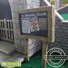 Load image into Gallery viewer, Metcalfe - Constructed - Gothic Parish Church and Lychgate - Stone Effect - St. Michaels Church - Card Construction Kit Built - OO/HO Gauge
