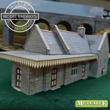 Load image into Gallery viewer, Metcalfe - Constructed - Station with Canopies - Ornate Stone Effect - Card Construction Kit Built - OO/HO Gauge
