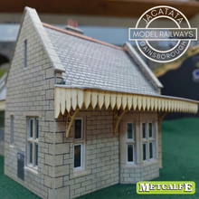 Load image into Gallery viewer, Metcalfe - Constructed - Station with Canopies - Ornate Stone Effect - Card Construction Kit Built - OO/HO Gauge
