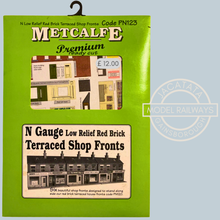 Load image into Gallery viewer, Metcalfe PN123 - Terraced Shop Fronts - Low Relief - Red Brick Style - Card Construction Kit - N Scale (Copy)
