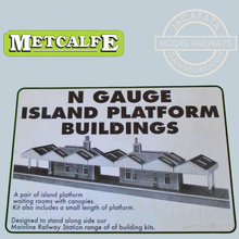 Load image into Gallery viewer, Metcalfe PN134 - Island Platform Buildings  - 2 x Waiting Rooms with Canopies  Plus Small Length of Platform - Card Construction Kit - N Scale
