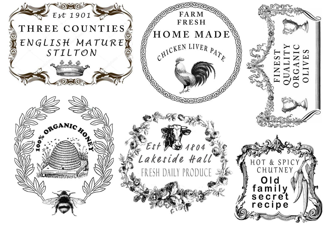 Food Label Stamp Set - A4 Size - Moody Mare Design